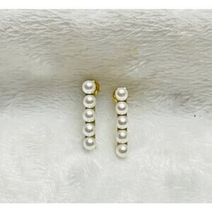 Vintage Gold Plated (5) Faux Pearl Bar Stud Earrings-NWOT